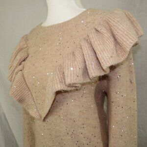LC Lauren Conrad | Beige Sequin Ruffle Sweater | Size L machine washable